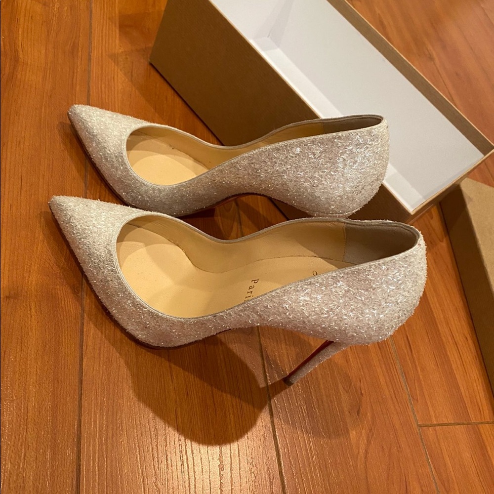 Christian Louboutin Glitter Heels in White/Silver and Red - Picture 3 of 7